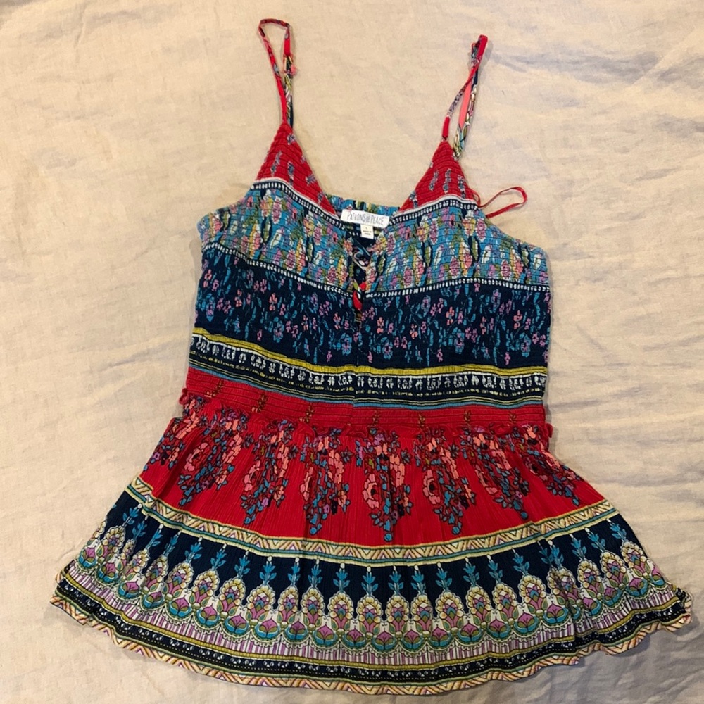 Patrons of piece, multi colored printed tank top